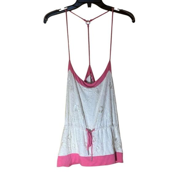 Steve Madden Lace Rope Straps Dead Stock Vintage Tank Top Size Large Pink & Crea - Picture 4 of 8